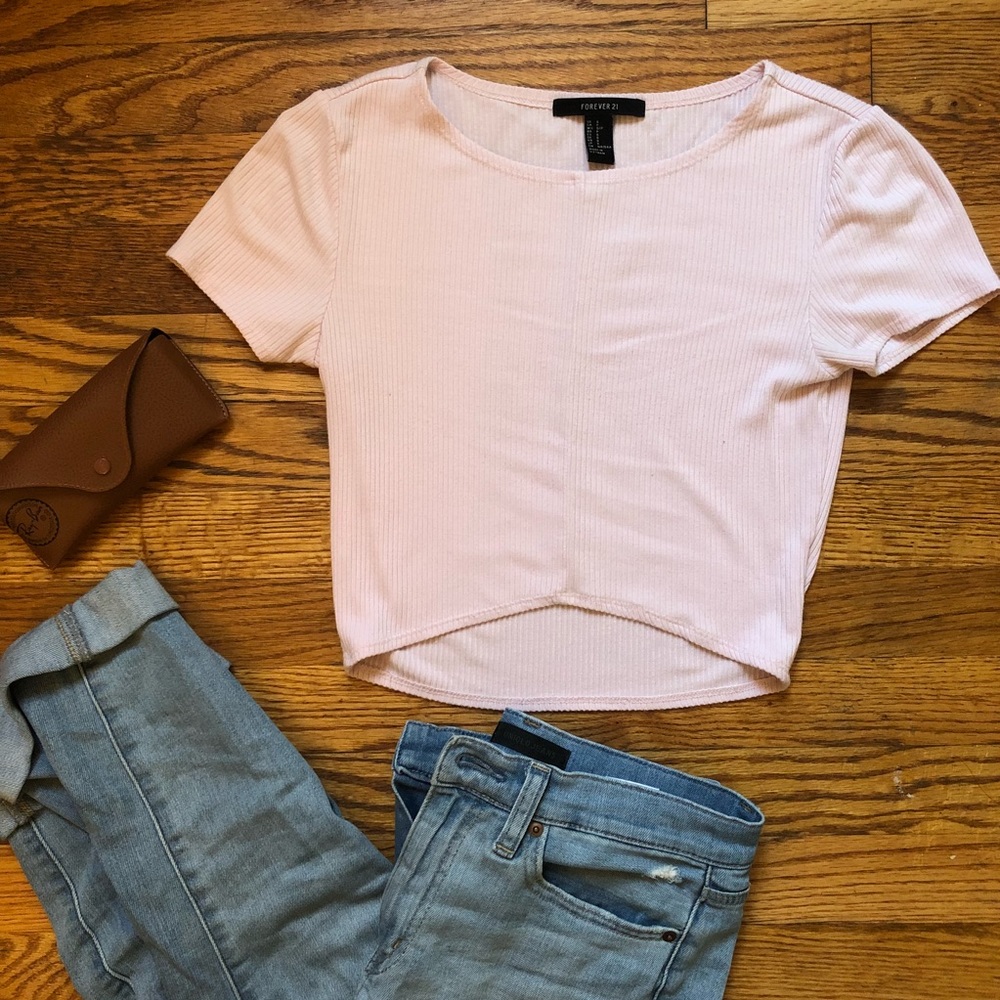 Baby Pink Short Sleeve Crop Top Size S